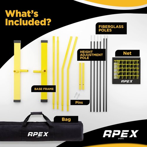 Apex Sports Volleyball Net - Portable Adjustable Height 7.4' to 8' | 12' Wide, Includes Carry Bag & Stakes