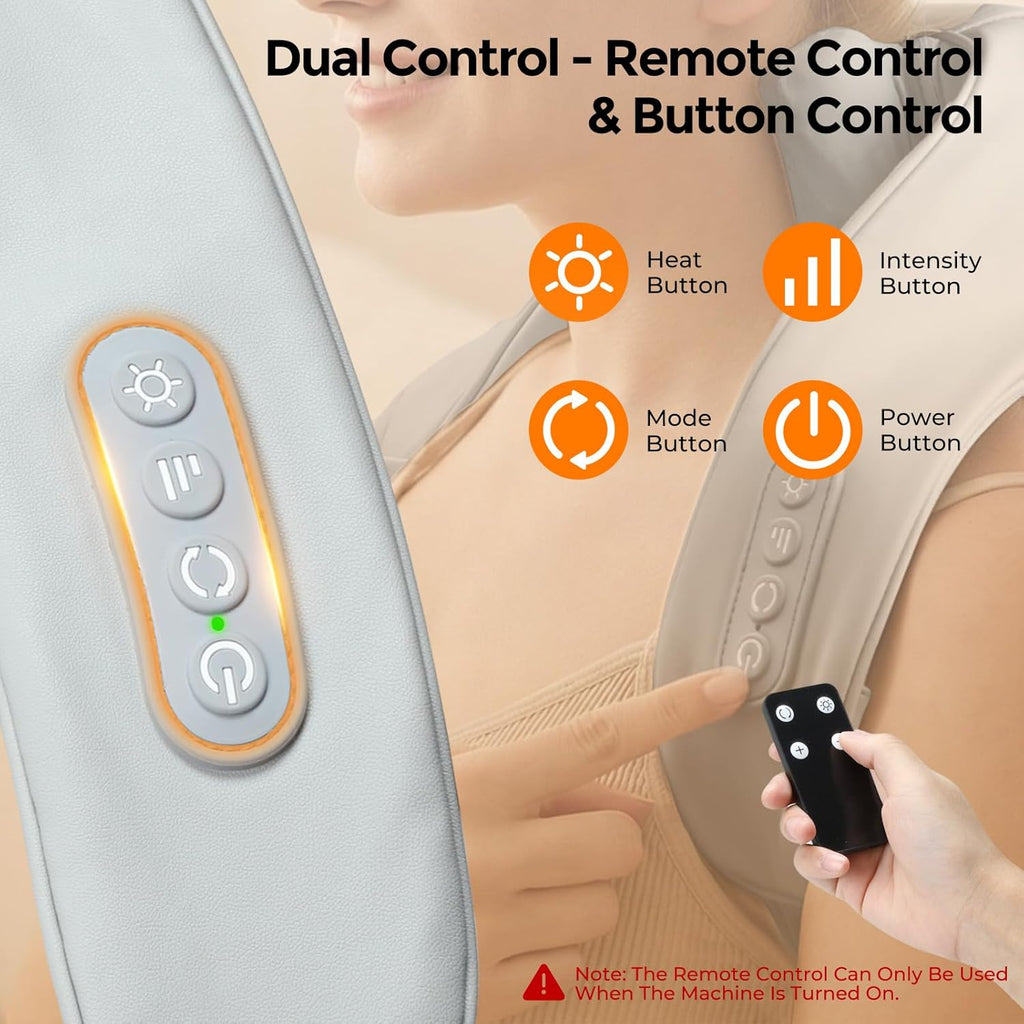 Skiennix Neck Massager - Shiatsu Heat Therapy for Pain Relief | Portable 6D Deep Tissue Massager (Gray)