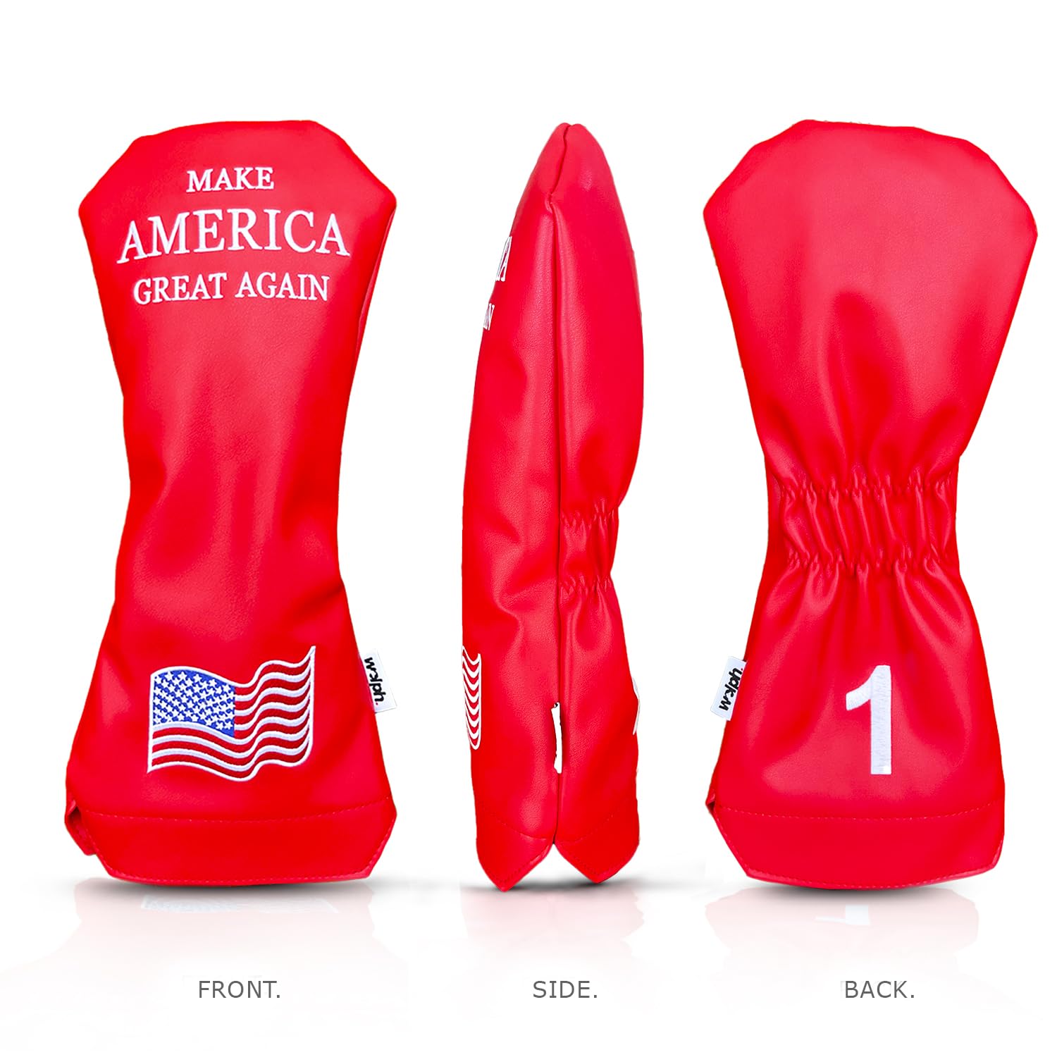Wolph USA Driver Head Cover – Premium Leather, Iconic Red MAGA Hat Style – Trump-Inspired Funny Headcover – Trump Golf Accessories & Gift for Men and Women – Customize Your Bag.