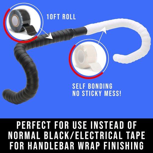 Domain Cycling - Bike Handlebar Tape - Self-Fusing Silicone Waterproofing Tape - 10 Ft Roll of Self-Bonding Handlebar Tape for Road Bike Repair Griptape Black - Handlebar Finishing Tape for Road Bike