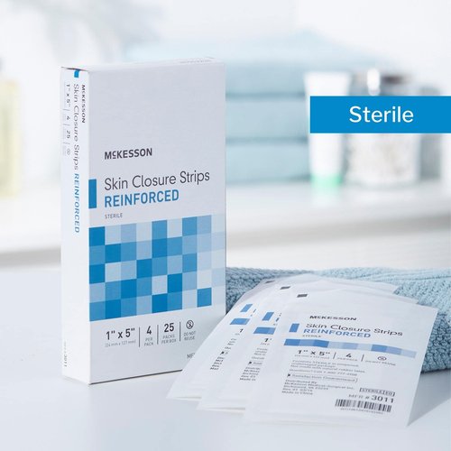 McKesson Skin Closure Adhesive Strips, Reinforced Steri Strip for Wound Care, 1 in x 5 in, 25 Count