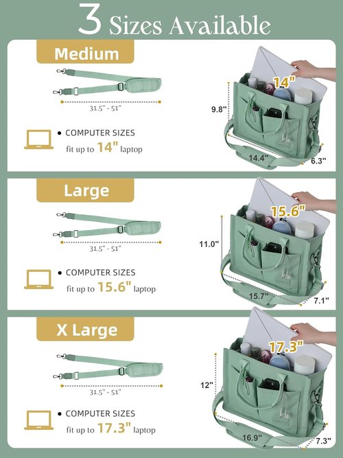 FIORETTO Canvas Tote Bag - Zipper Closure & Individual Compartments for Work, College, Teachers, Nurses
