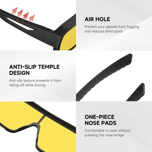 suoso Night Vision Driving Glasses Fit Over Eyeglasses – Polarized Anti-Glare Yellow Lens Nighttime Glasses for Men & Women
