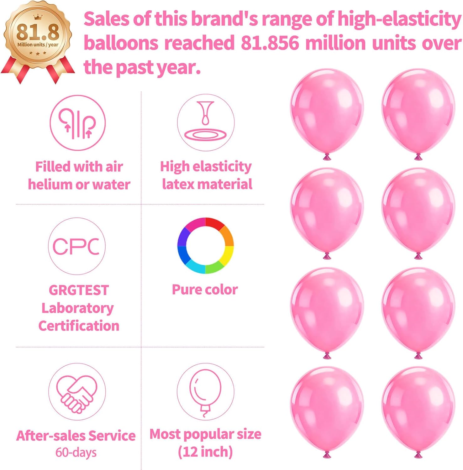 Pink Balloon | 110pcs 12-Inch Latex Balloons for Birthday, Valentine's Day & Weddings - Includes 2 Ribbons