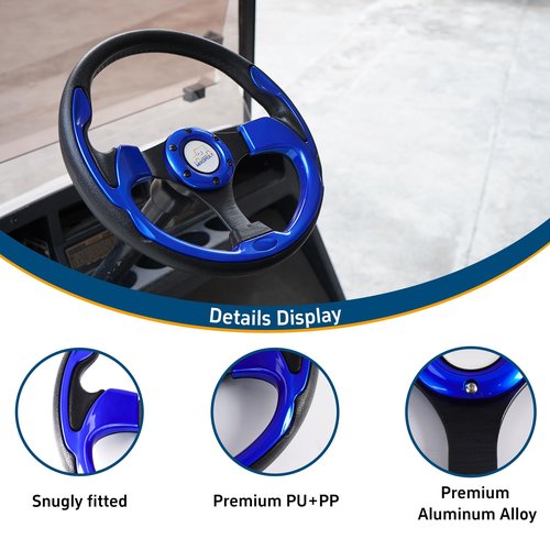 Mixopoly 12.5" Universal Golf Cart Steering Wheel fits Club Car DS/Precedent/Onward/Tempo, Yamaha, and EZGO TXT/RXV Golf Cart, Anti-Slip and Good Grip (Blue)