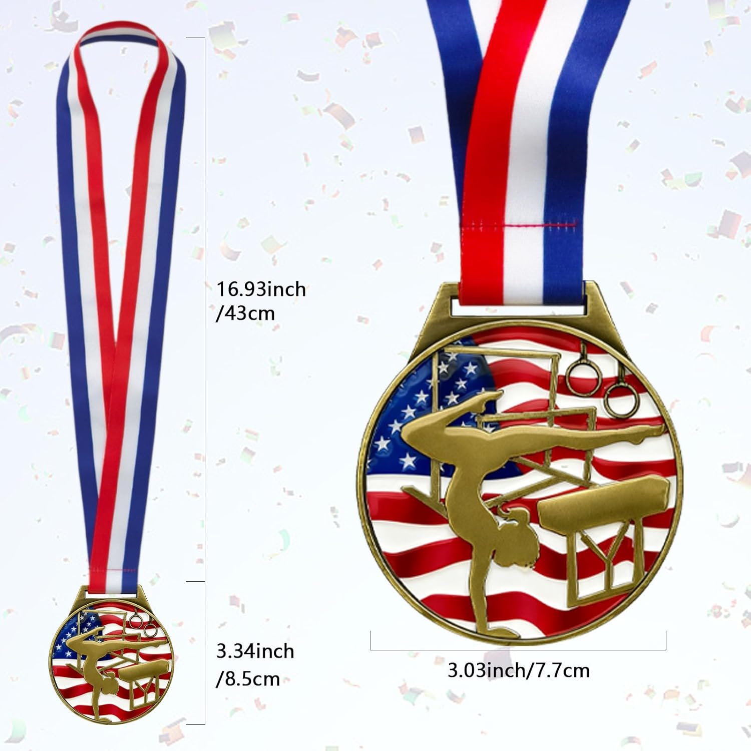 Patriotic Gymnastics Medal - 3” Medallion with Neck Ribbon for First Place Award | Perfect for Tournaments & Competitions