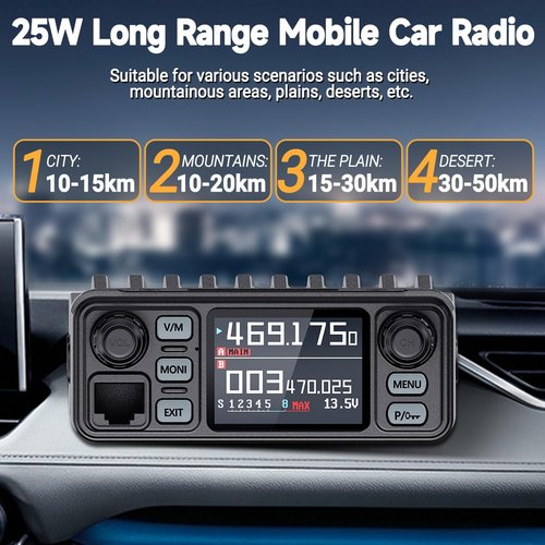 GMRS Mobile Radio,25W Long Range GMRS Repeater Capable Base Two Way Radio NOAA Emergency 200 Channels with Programming Cable,Cigar DC Adatper,VOX,Dual PTT,for Car,Truck,Off Road Overlanding Gear