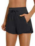 BMJL Womens 2 in 1 Running Shorts for Gym 2.5" Black High Waisted Drawstring Athletic Workout Shorts 3 Pockets（M,Black）