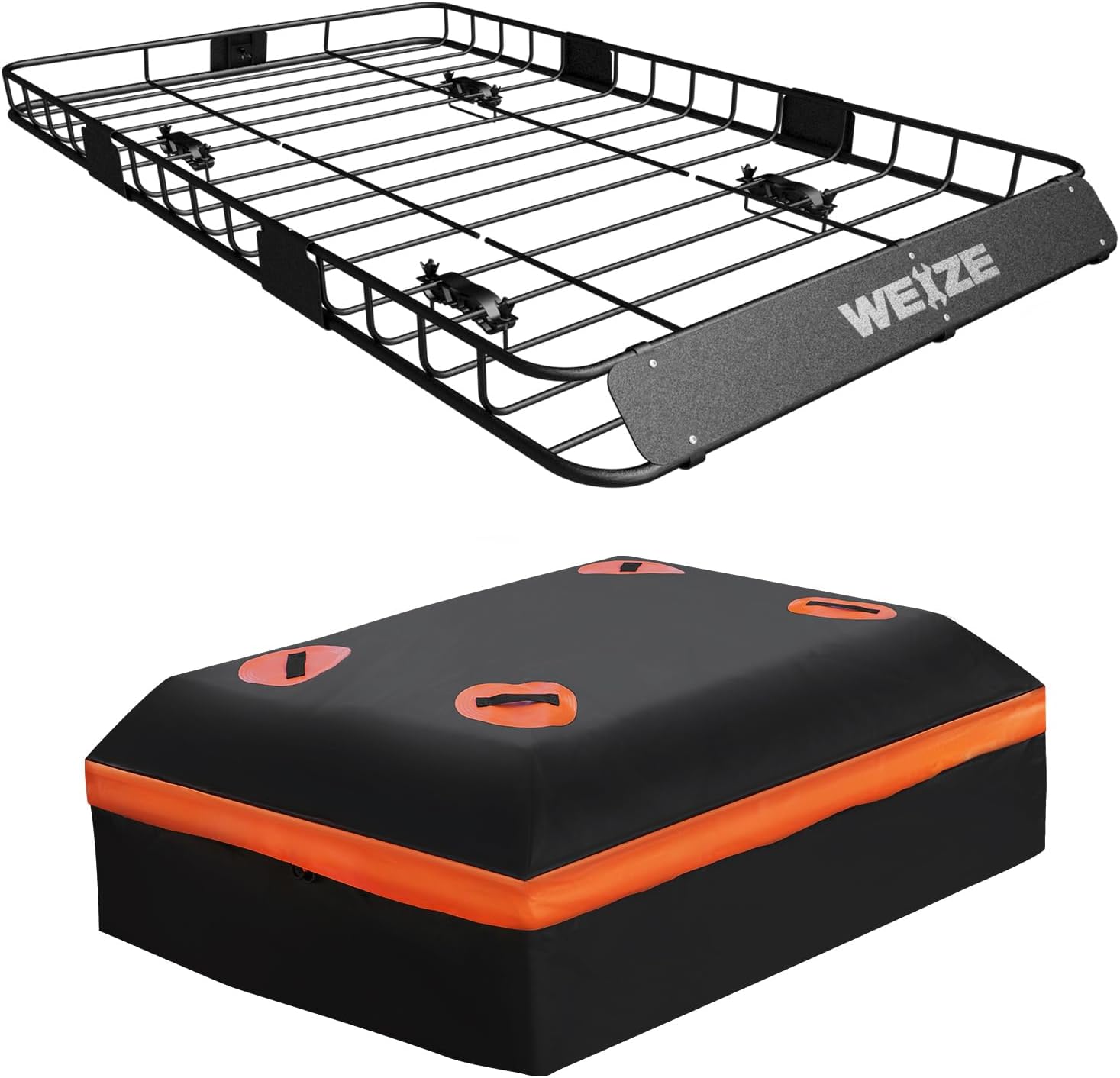 WEIZE Heavy Duty Roof Rack Basket - 54" x 34" Cargo Carrier with Waterproof Bag & Straps for SUV/Truck