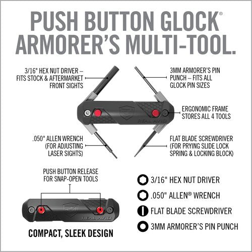 Real Avid 4-in-1 Tool for Glock Handguns, Compact Gun Multitool with Front & Rear Sight Tool, Punch Tool & Gunsmithing Screwdriver for Cleaning & Maintaining Glock Pistols,Black