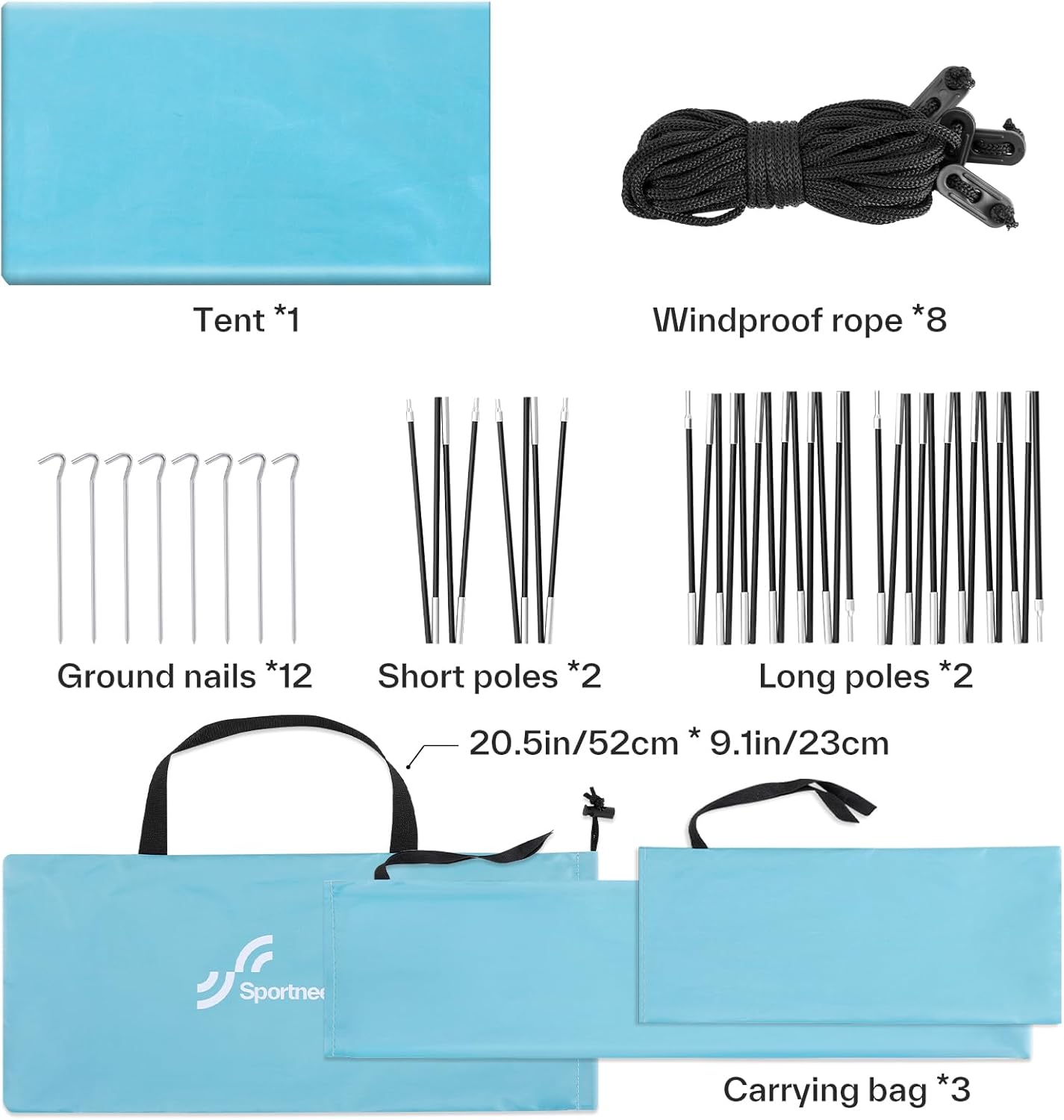 Sportneer Beach Tent | UPF 50+ UV Protection Canopy for 2-3 People | Easy Setup with Wind Ropes & Stakes | 96.5''x55.7''