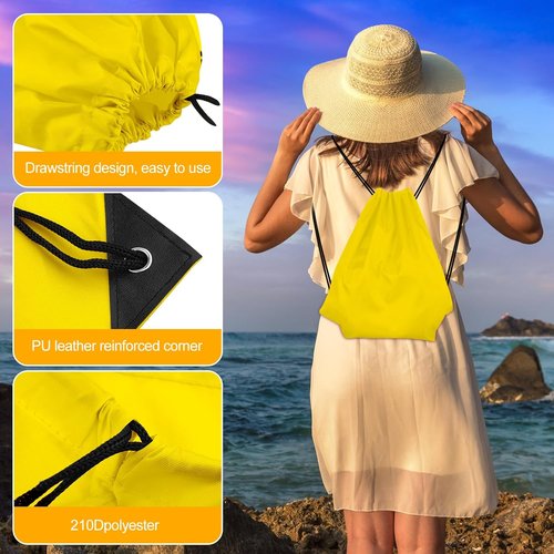 KUUQA Drawstring Backpack - 2 Pcs Yellow Cinch Bags for Gym & Travel Storage