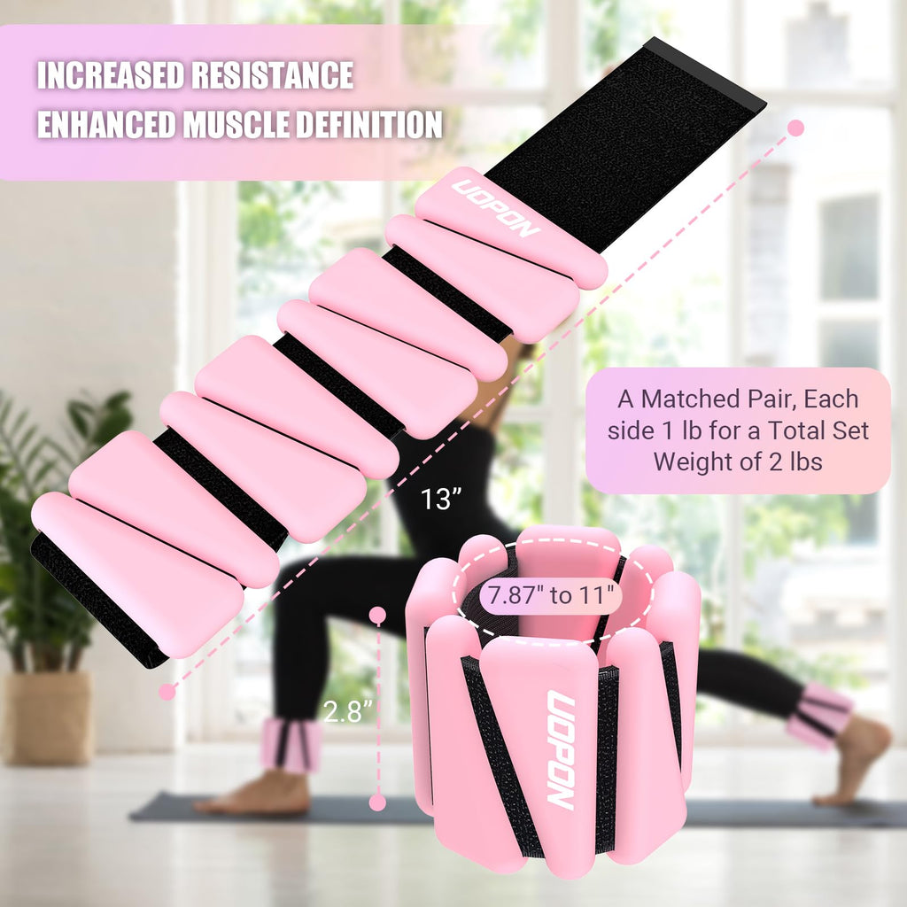 Wrist Ankle Weights for Women Set of 2, Adjustable Silicone Weighted Bangles, Wearable Ultra-durable Strips Weight Bracelet 2 lbs for Yoga, Pilates, Barre, Walking, Arm & Leg Workout