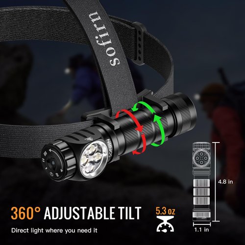 Sofirn HS43 Headlamp with Red Light, 3200 Lumen Rechargeable LED Headlamp Waterproof With Magnetic Base for Adults, Perfect for Camping, Hiking, Hunting, Long Battery Life, Adjustable Rotary Switch