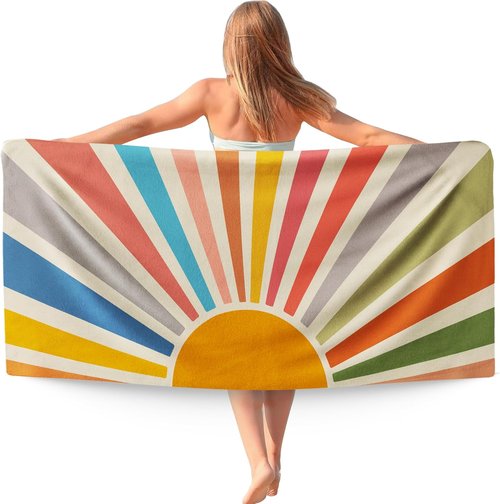 Boho Colorful Sunshine Beach Towel - Oversized 30x60 Inch Quick Dry Microfiber for Pool & Travel