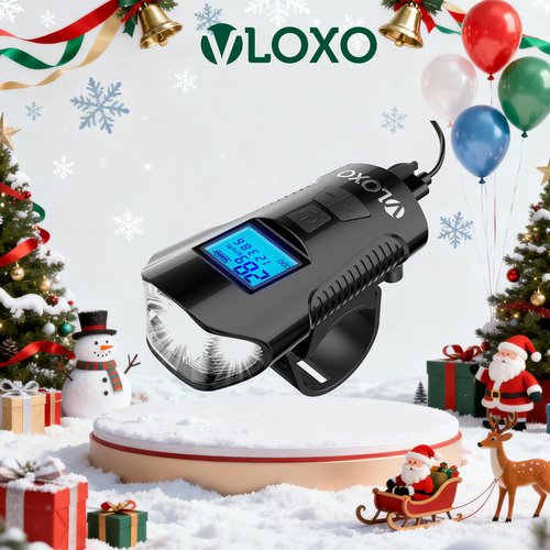 VLOXO Bike Speedometer with Bike Light Set, IP65 Waterproof Bicycle Odometer with Horn LED Front & Tail Light USB Rechargeable Bicycle Computer Black