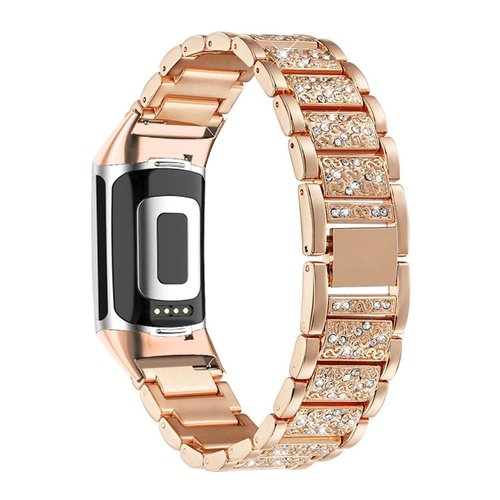 Abanen Bling Crystal Bands for Fitbit Charge 5 / Charge 6, Alloy Metal Bands Adjustable Women Wristbands Strap for Fitbit Charge 5 (Rose Gold)