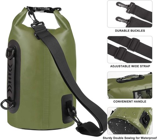 HEETA Waterproof Dry Bag - Lightweight Roll Top Storage Backpack with Phone Case | 30L Green