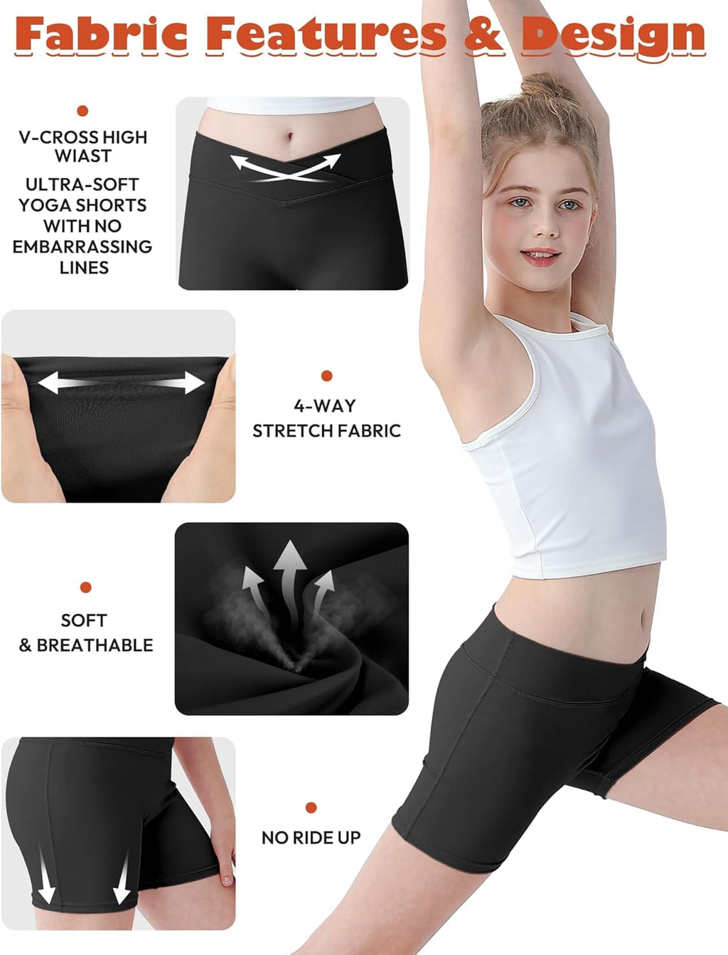 Skiennix Girls Athletic Shorts - High Waisted Biker Shorts for Gymnastics & Dance | Sizes 5-16Y