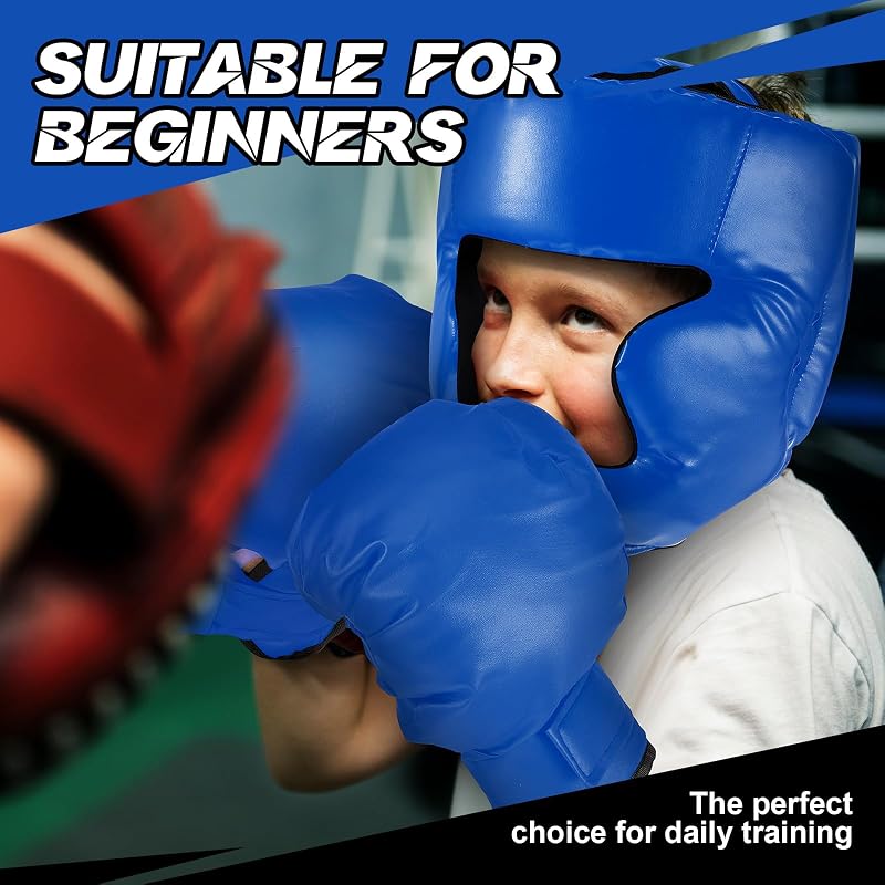 Kanayu Kids Boxing Gear Set - Blue & White, Includes Helmet Gloves Wraps