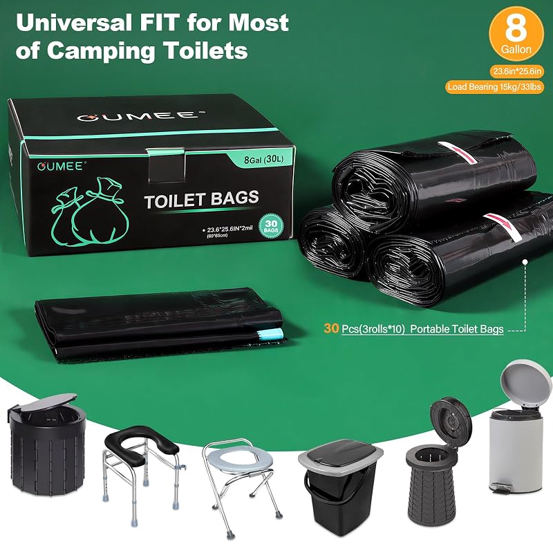 8 Gal Camping Toilet Bags – 30 Count, Unscented, Portable Waste Bags (Variation: Unscented-30 Bags Only)