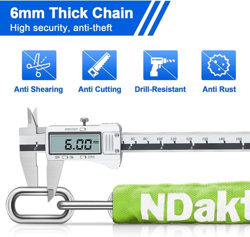 NDakter Heavy-Duty Bike Lock - 5-Digit Combination Anti-Theft Chain Lock | 2.62 to 6 Ft Length, High Security