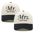 Waldeal Mr and Mrs EST 2026 Couple Hats Set, Matching His and Hers Embroidered Baseball Caps for Wedding, for Couples, Bride and Groom Beige/Black