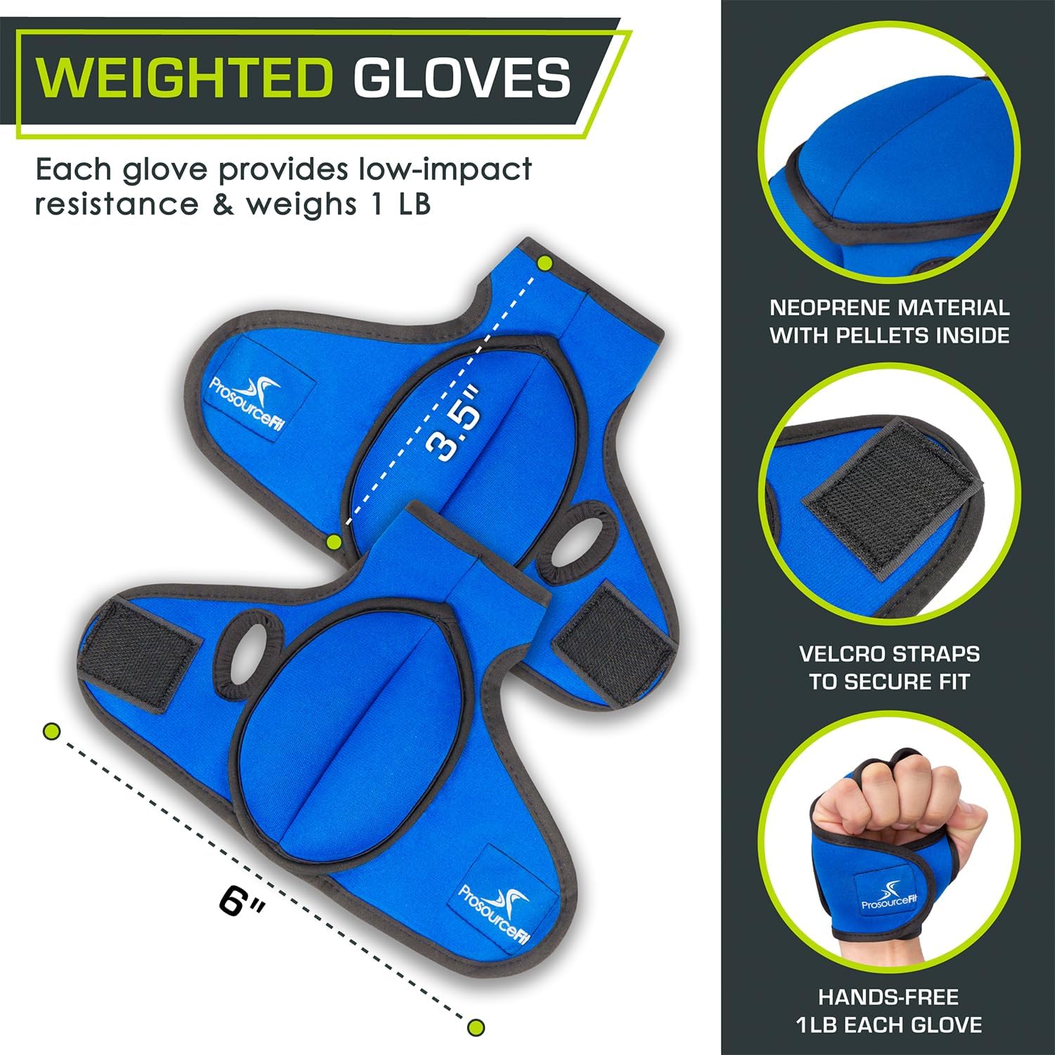 ProsourceFit Weighted Gloves - Heavy Duty 2 lb Neoprene for Sculpting & Aerobics | Pair