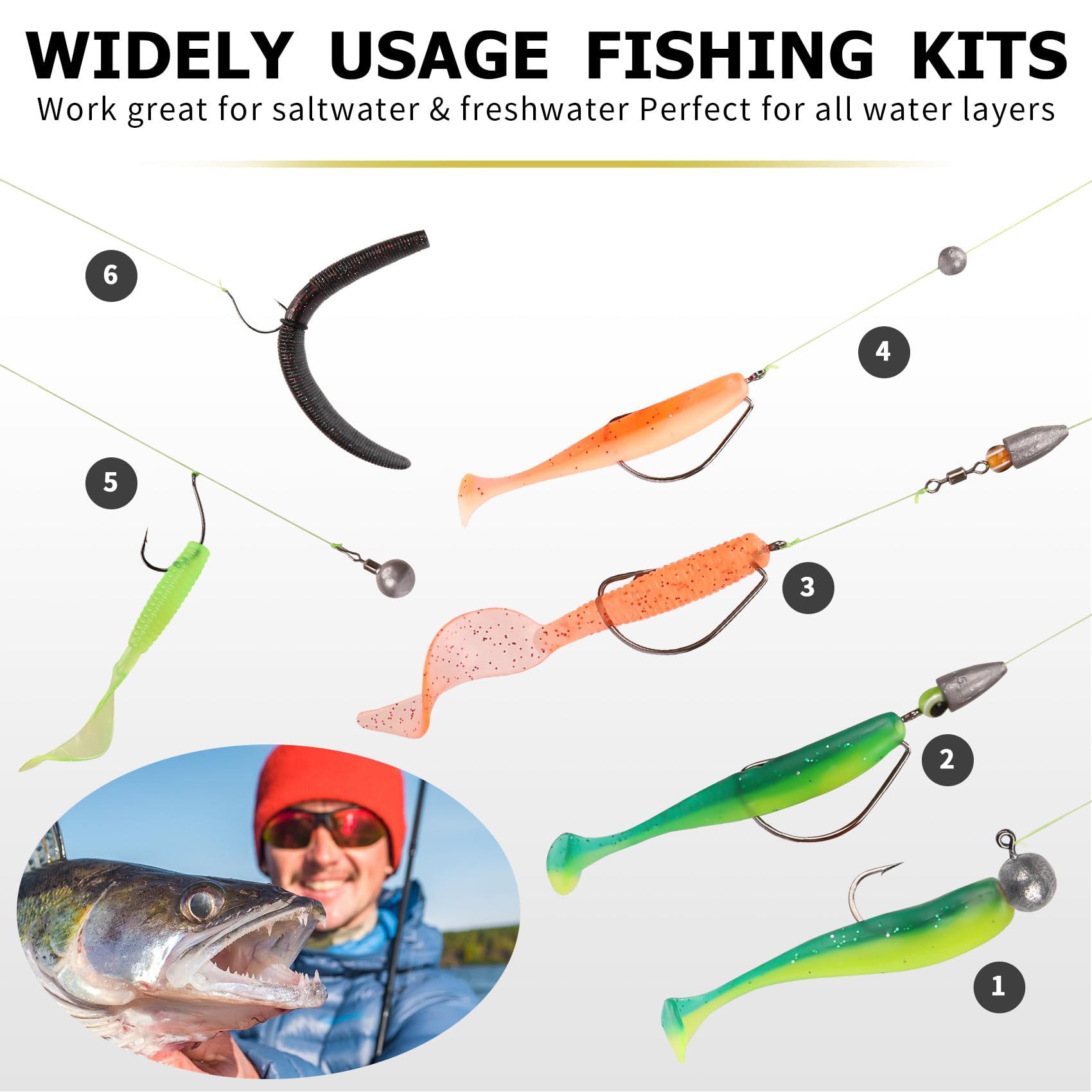 TRUSCEND Complete Fishing Accessories - Tackle Box with Tackle Included, Fishing Hooks, Jig Heads, Sinkers, Weights, Swivels, Snaps, Bobbers, Leaders - Fishing Gear Set for Bass Trout Panfish Walleye
