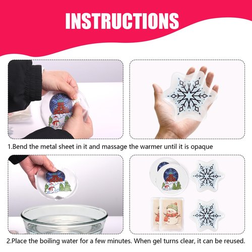 6pcs Christmas Pocket Hand Warmer,Reusable Snap Portable Lasting Heating Hands Heater,Pouch Gel Cute Long Lasting Warmth for Camping,Outdoor Xmas Pattern, for Women Men (RU-KT)