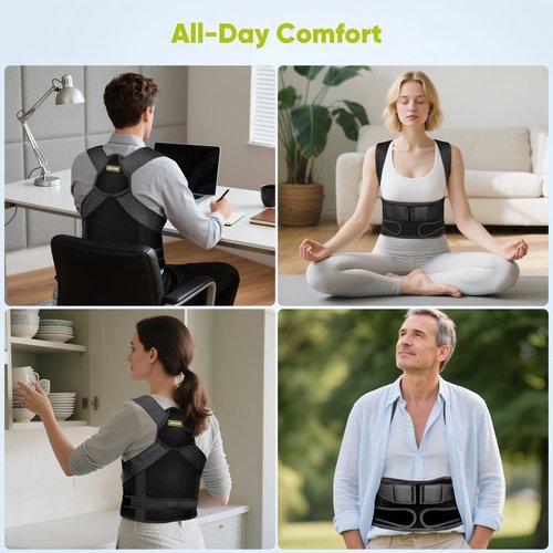 Janustar Back Brace Posture Corrector for Women & Men - Elastic Shoulder Straps, Full Back Support, Upper/Lower Pain Relief - Scoliosis, Hunchback