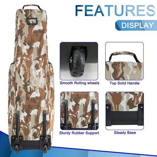Golf Travel Bags for Airlines with Wheels,Golf Bag 900D Heavy Duty Oxford Wear-Resistant Soft-Sided Golf Club Flight Bag with Adjustable Support Rod,Brown Camo