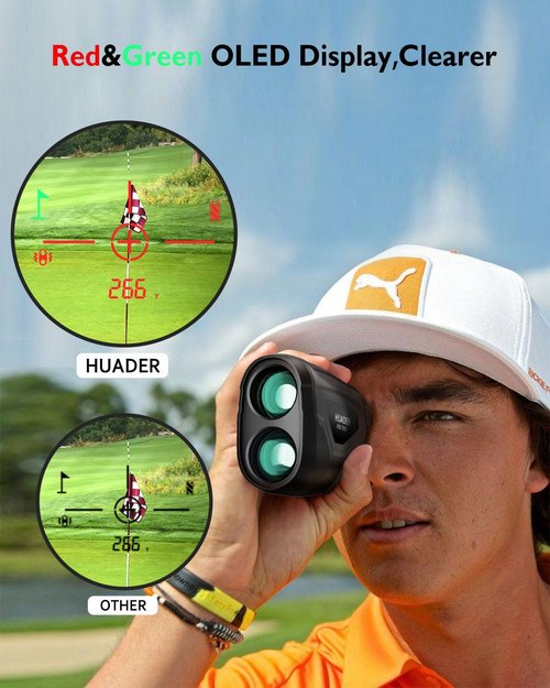 HUADER Golf Rangefinder with Slope Switch, Red/Green OLED Display Laser Range Finder with High-Precision, Magnetic Strip, Flagpole Locking Vibration, Rechargeable, 1093 Yards Range Finders for Hunting