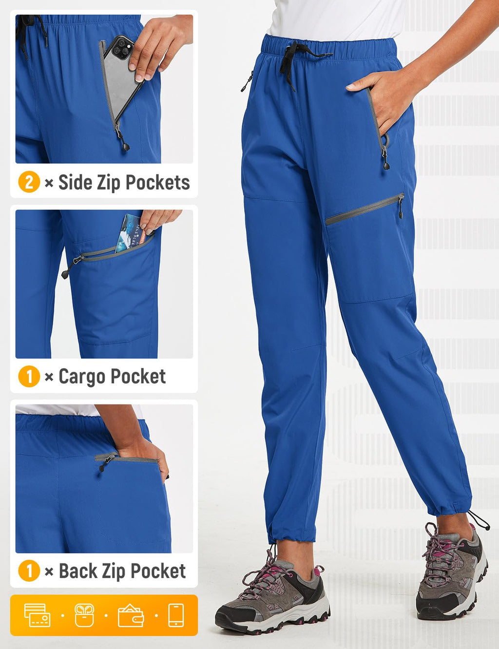 baleaf Travel Pants Women Hiking Long Tall Lightweight Quick Dry Water Resistant Cargo Pants 31'' Trip 31''-Bayou Blue S