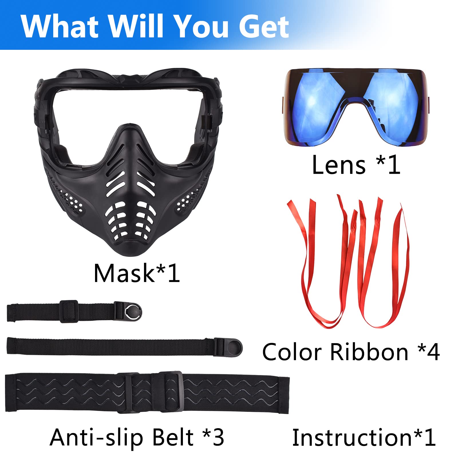 Paintball Mask Anti Fog, Airsoft Mask Full Face Adjustable Protection Gear, Tactical Mask for Men Motorcycle Riding Skiing Face Protection