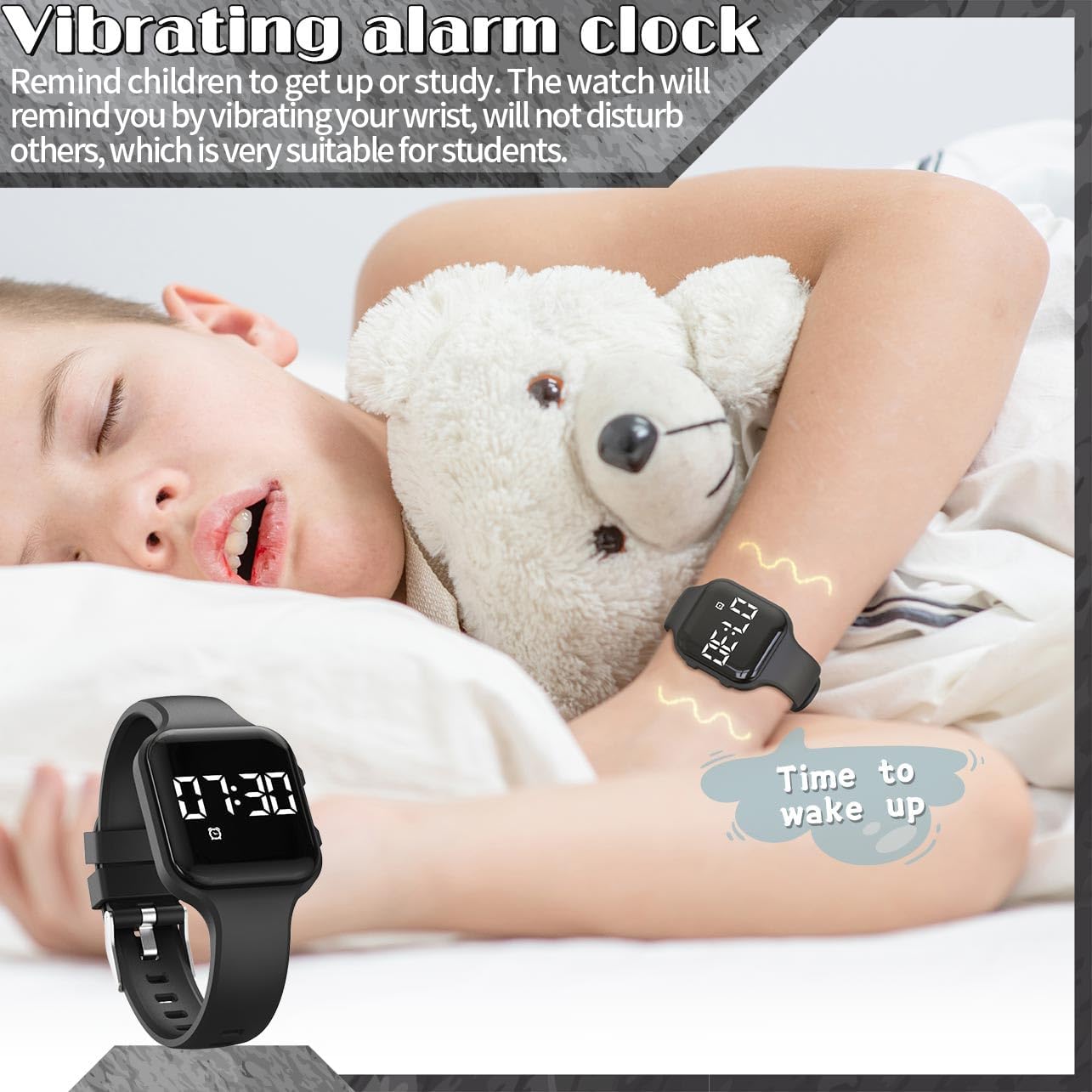 Skiennix Children's Fitness Tracker Watch - Waterproof Digital Step Counter with Pedometer & Alarm (Black)