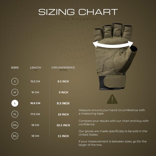 J.A.G. Tactical Gloves for Men - Fingerless Design with Hard Knuckle Protection | Ideal for Cycling, Airsoft, Hiking