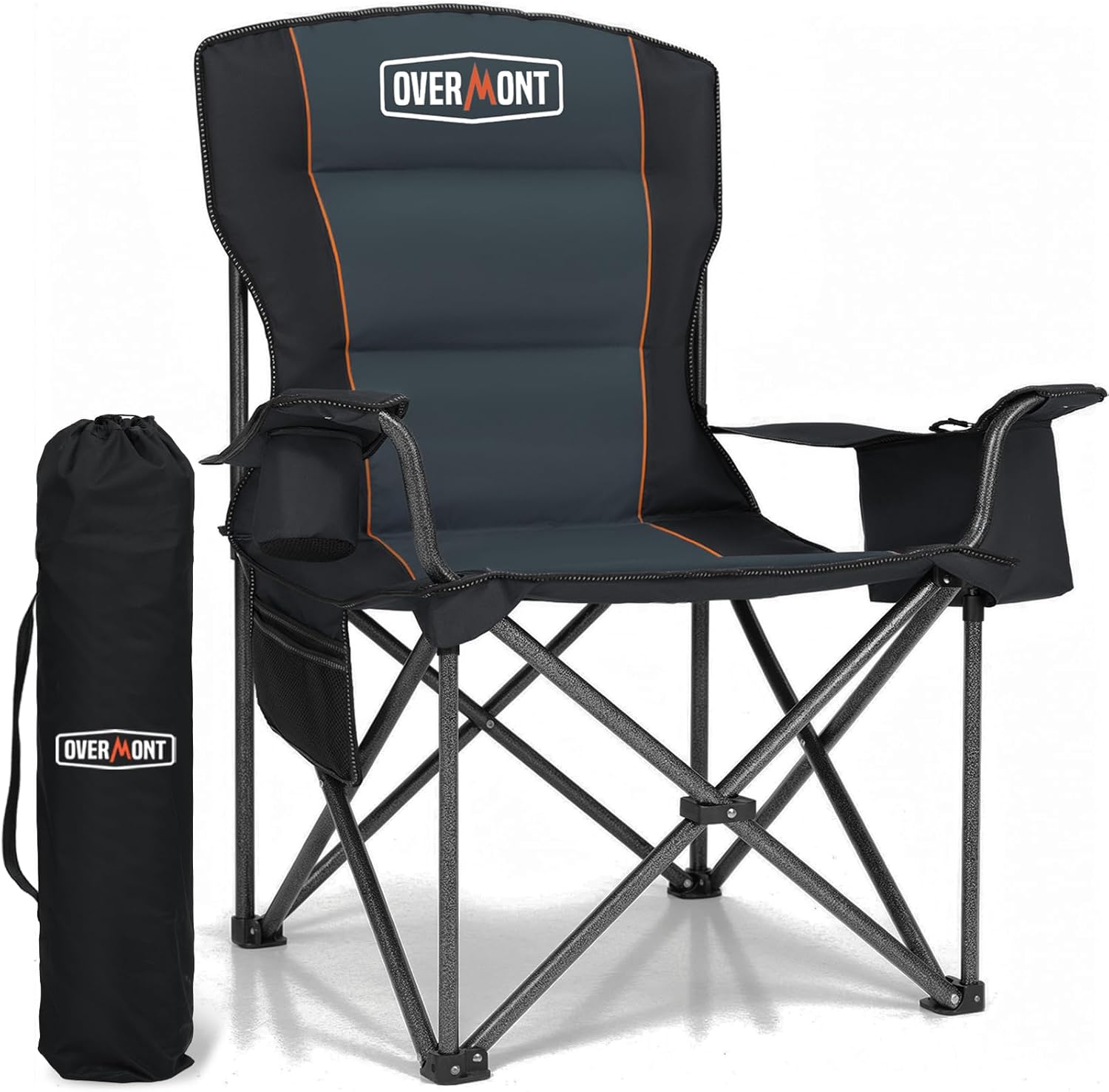 Overmont Oversized Camping Chair - 450lbs Capacity with Padded Cushion & Cooler Pockets | Heavy-Duty Design