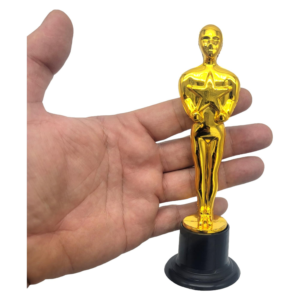 Zugar Land Gold Award Trophies (6 Pack) (6 Inches) Bulk Golden Plastic Statues. Standing Man Award Holding a Large Star Trophy for Movie Sport Ceremony Birthday Prize (Gold Award Trophy, 6)