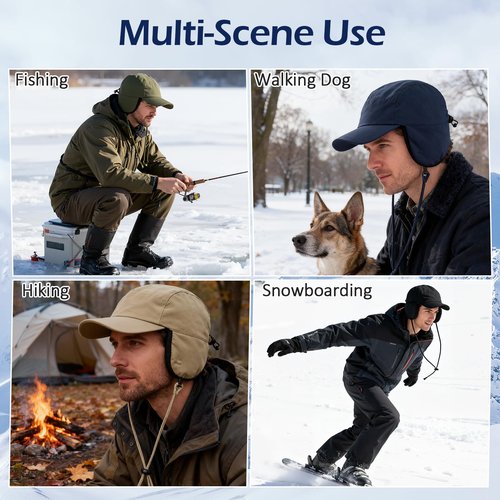 Waterproof Winter Hats for Men with Ear Flaps Lightweight Fleece Lined Trapper Hat Warm Baseball Cap for Ski, Hunting and Ice Fishing Army Green