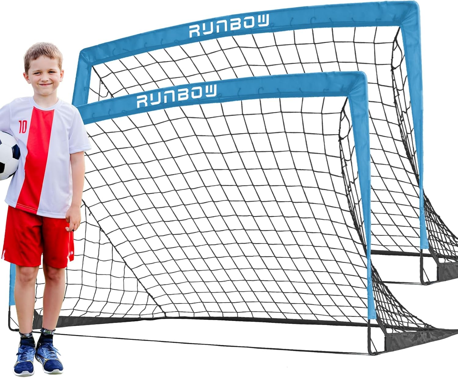 RUNBOW Kids Soccer Goal - 5x3 FT Portable Folding Net with Carry Bag for Indoor/Outdoor Training