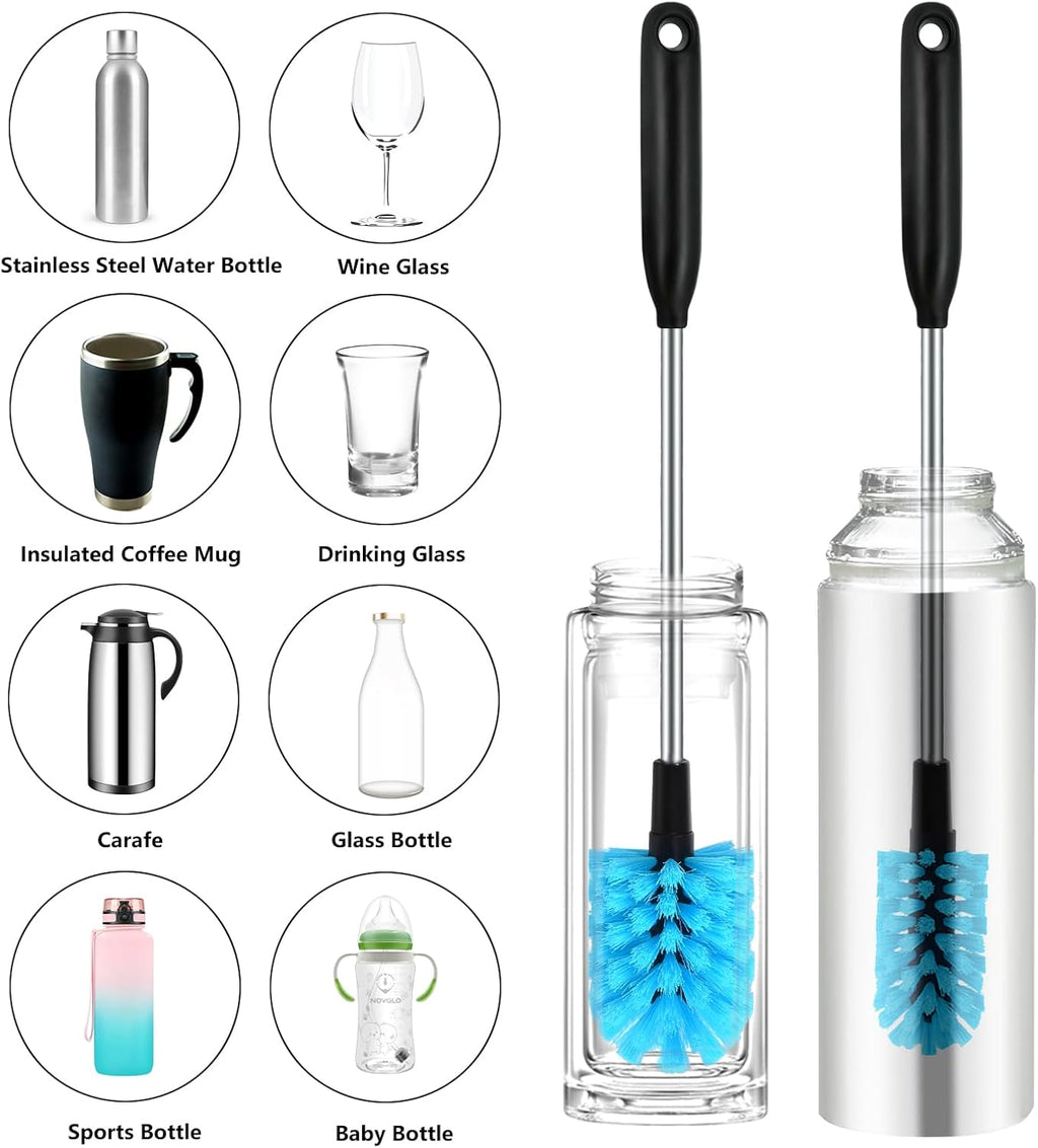 Skiennix Long Handled Water Bottle Brush - Multi-Purpose Soft Scrubbing Tool | 15-Inch, Sky Blue