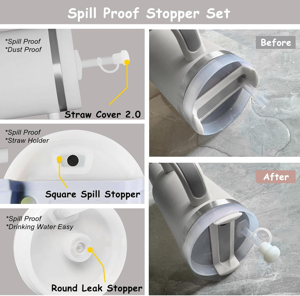 Stanley Cup Accessories Set - 2 Straw Covers, Silicone Stopper & Handle Charm | Fits 30 & 40 Oz Tumblers (Grey)