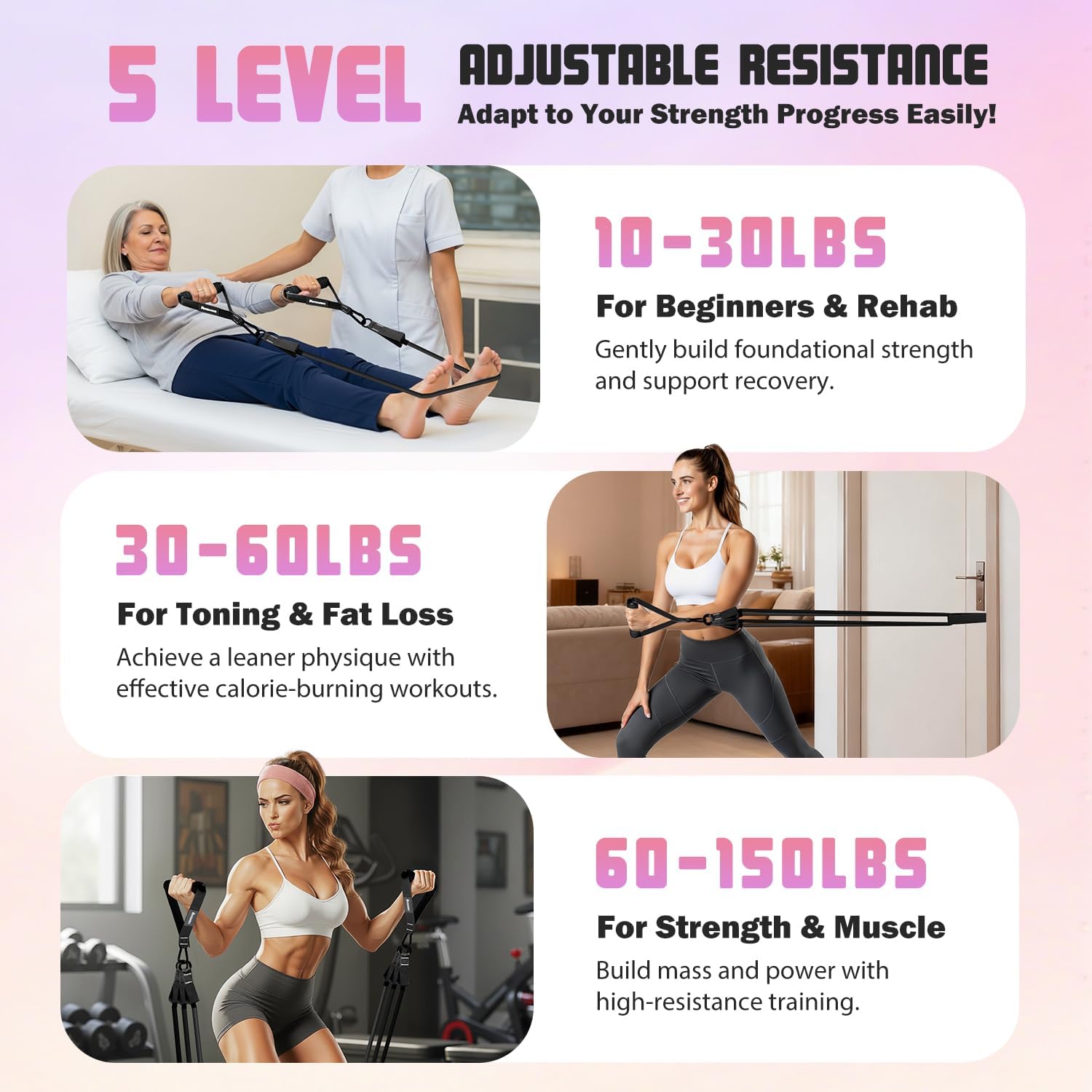 Skiennix Resistance Bands - 5 Level Workout Set with Handles for Women | Ideal for Yoga, Pilates & Home Gym Fitness