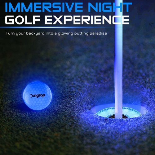 KINGTOP LED Golf Hole Lights (4-Pack) - Battery Operated, Anti-Glare Lens, Glow in The Dark Putting Cup Light, Easy C-Shaped Installation, Ideal for Night Golf, Putting Green Parties