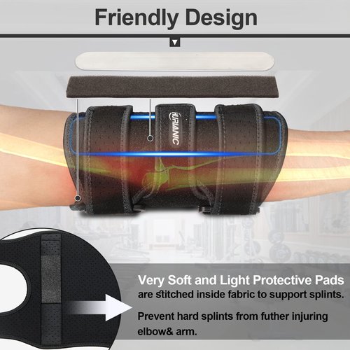 Elbow Brace, Tendonitis and Tennis Elbow pain Relief, Adjustable Stabilizer with Splint for Ulnar Nerve Entrapment and Cubital Tunnel Syndrome, Arm Support straps for Night Sleep Fit Men& Women Black