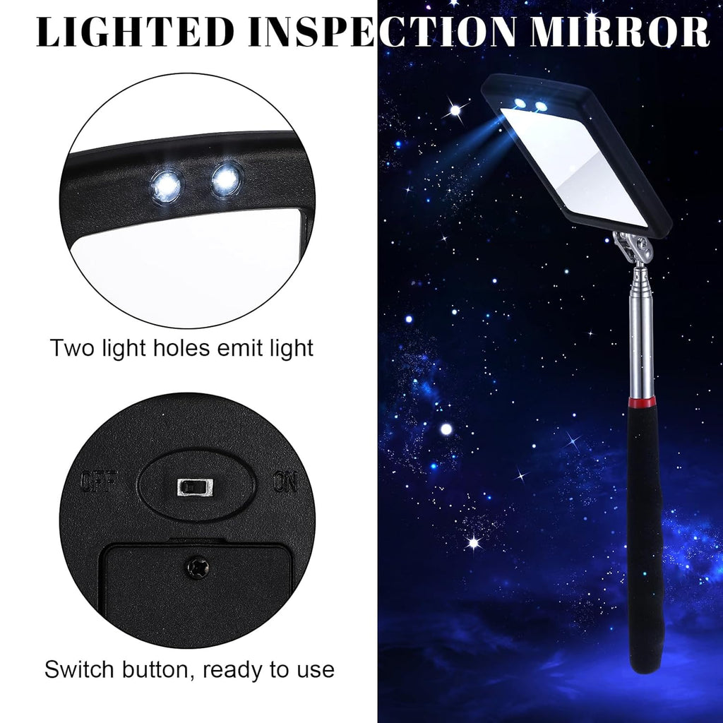 Skiennix LED Telescoping Inspection Mirror - Retractable Car Visual Reflector Tool | 6 Pcs Set