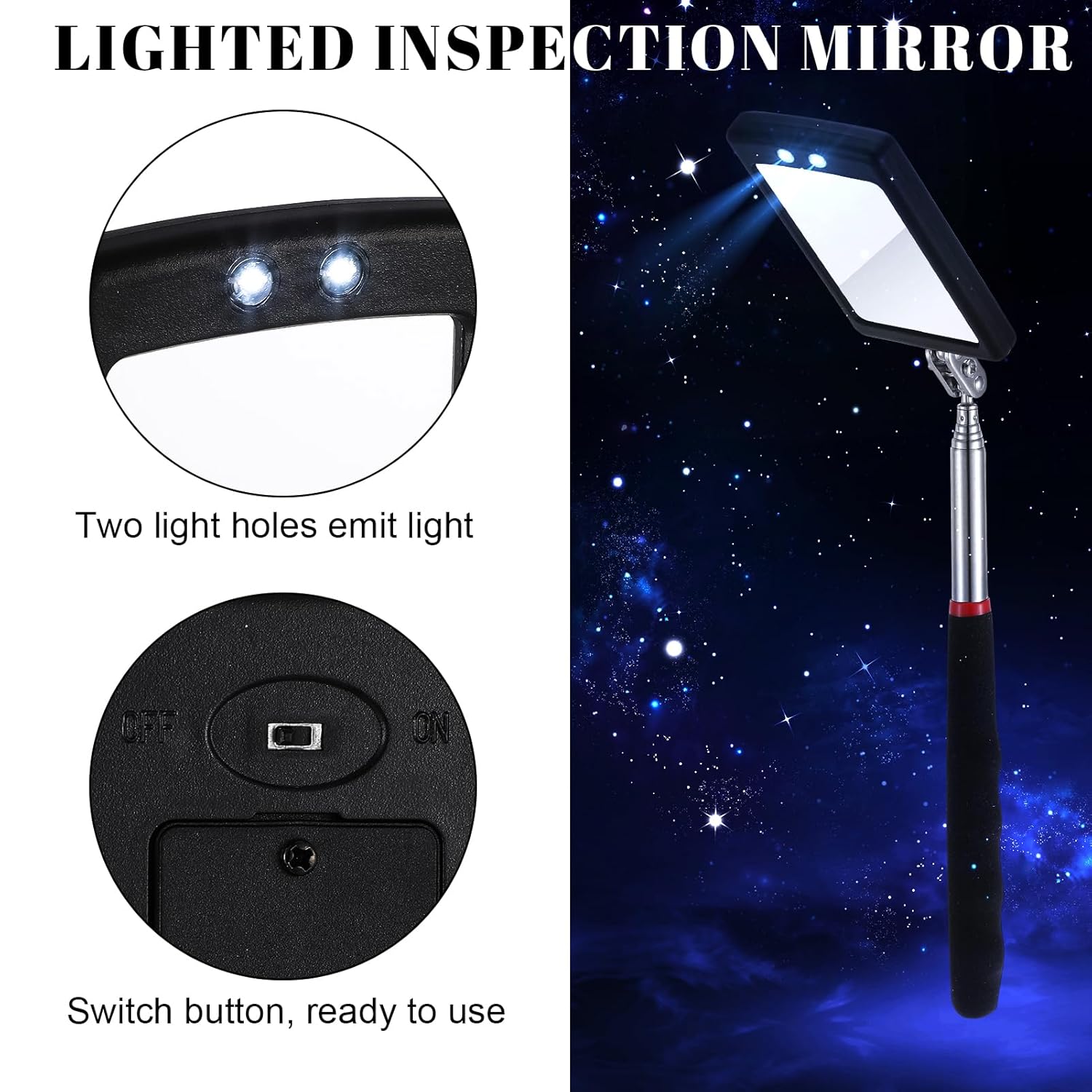 Skiennix LED Telescoping Inspection Mirror - Retractable Car Visual Reflector Tool | 6 Pcs Set