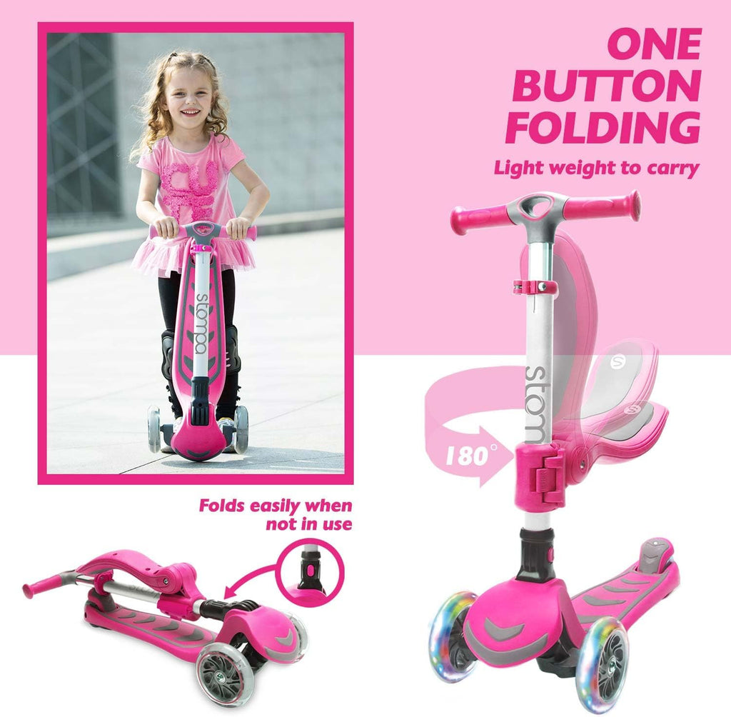 Stompa 2-in-1 Light Up Scooter for Kids | Adjustable Handlebar & Foldable Seat | Ages 3-8