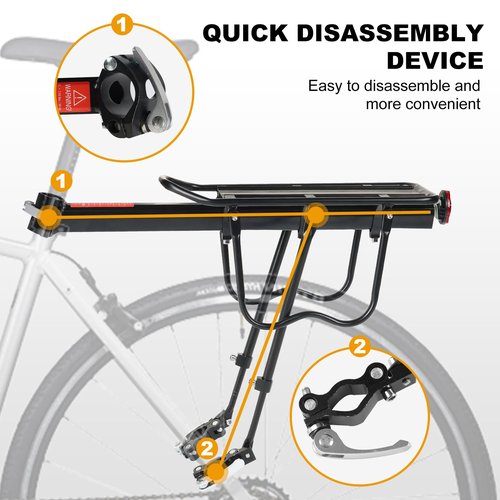 PussMog Rear Bike Rack, Aluminum Alloy, Black, 185 lbs Load Capacity, Quick Release, Cycling Camping Touring